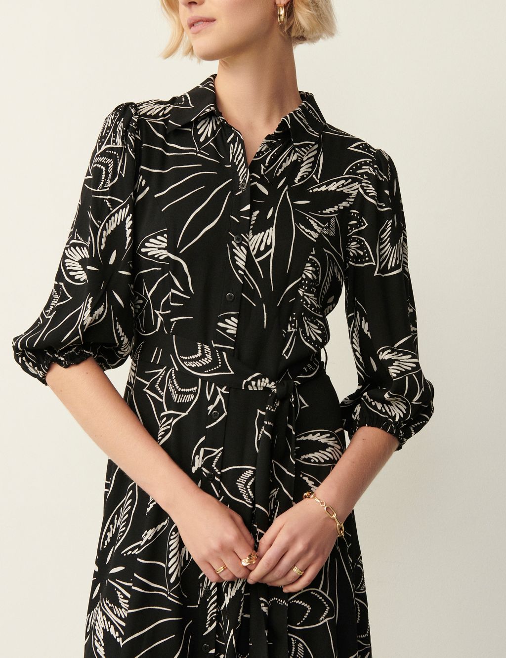 Floral Blouson Sleeve Midi Shirt Dress image 3
