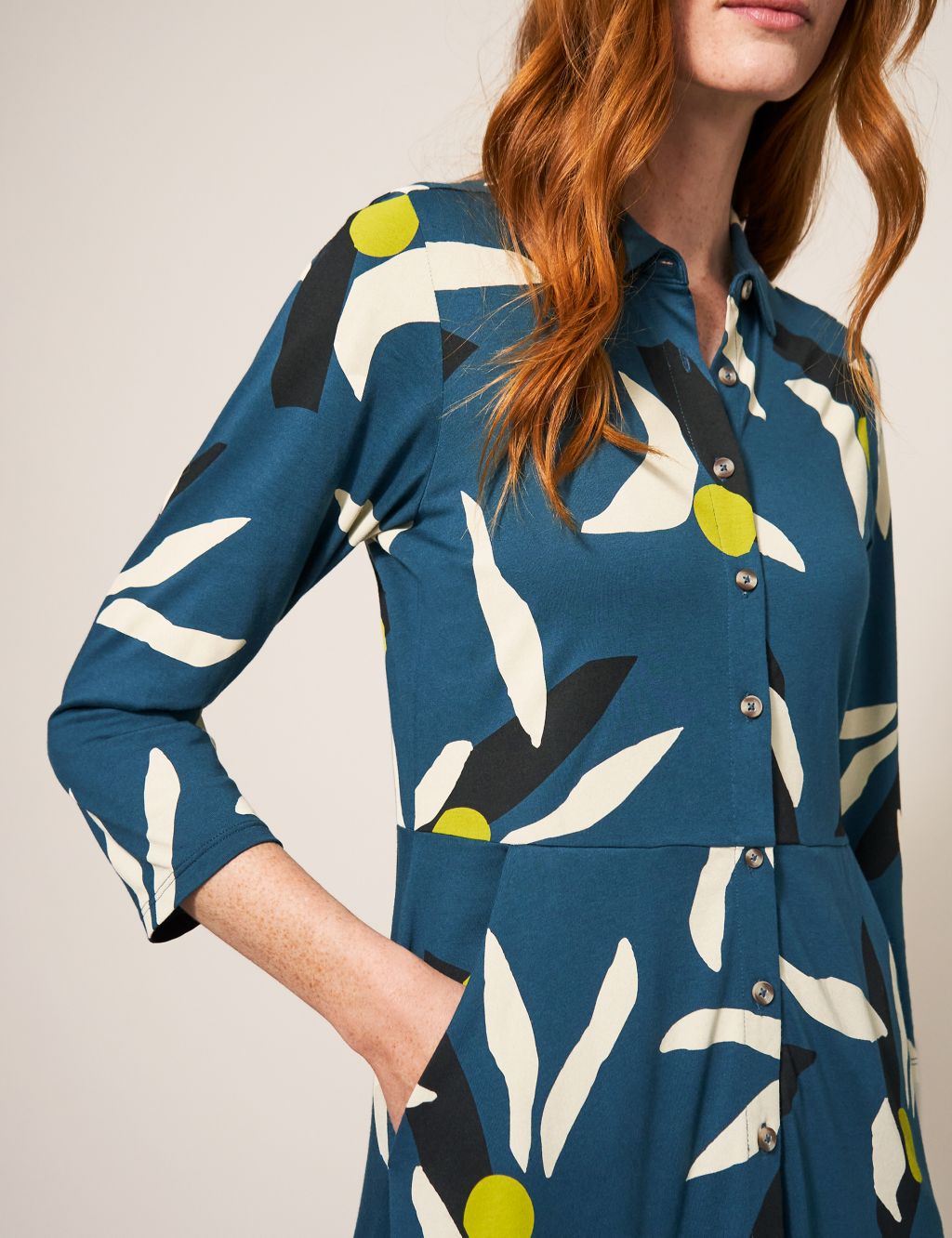 Cotton Blend Printed Midi Shirt Dress image 5