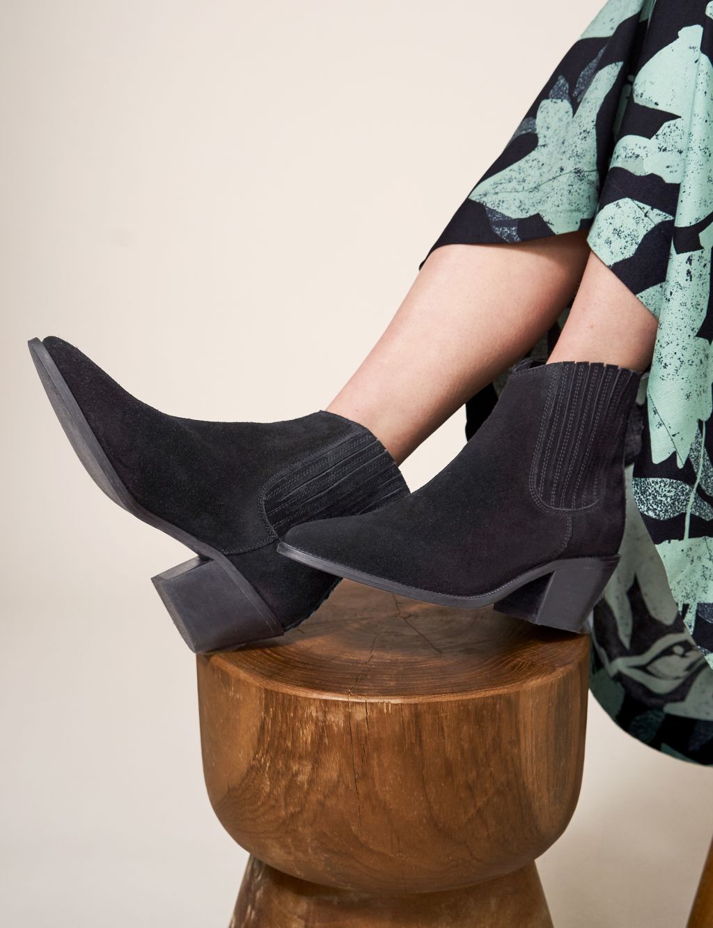 Suede Block Heel Pointed Ankle Boots image 3