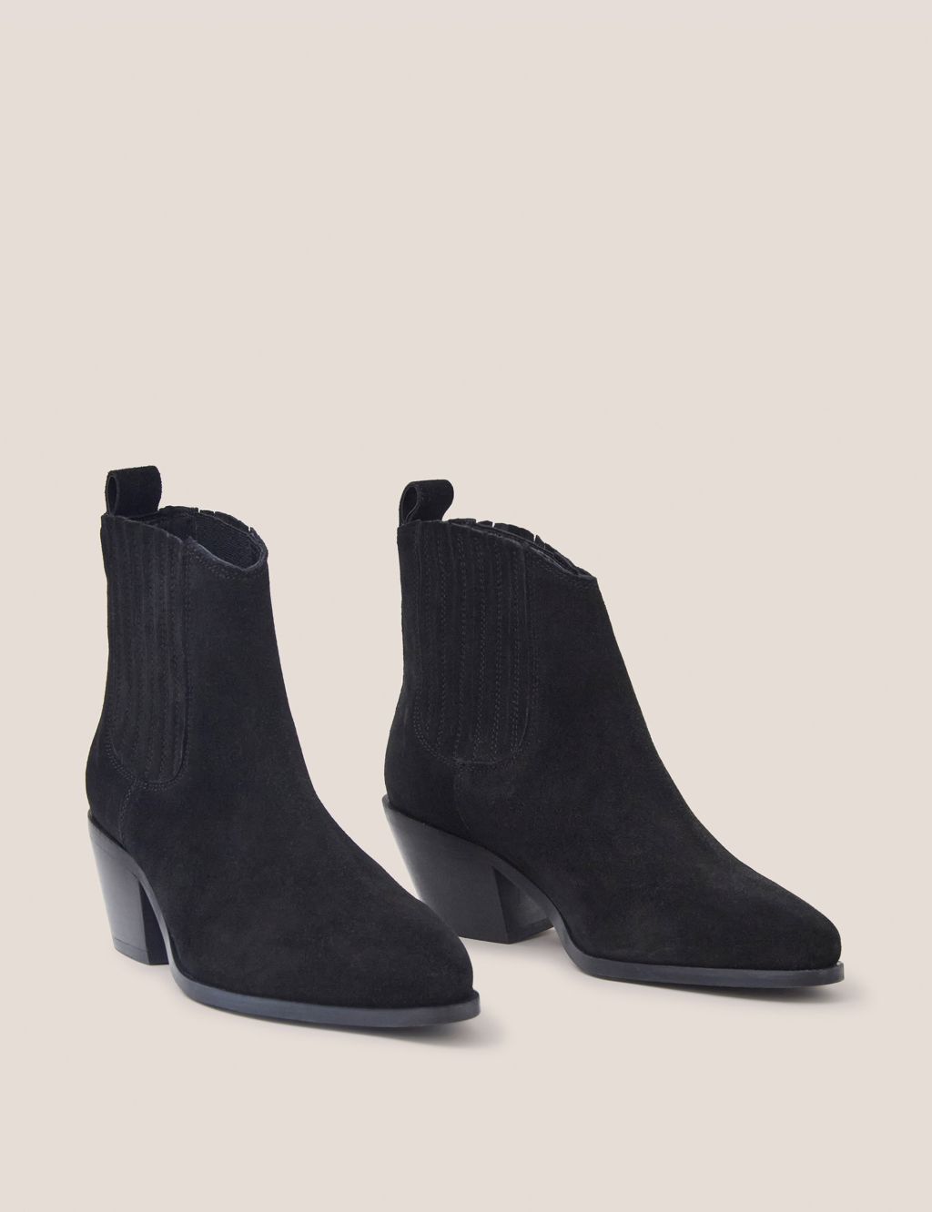 Suede Block Heel Pointed Ankle Boots image 2