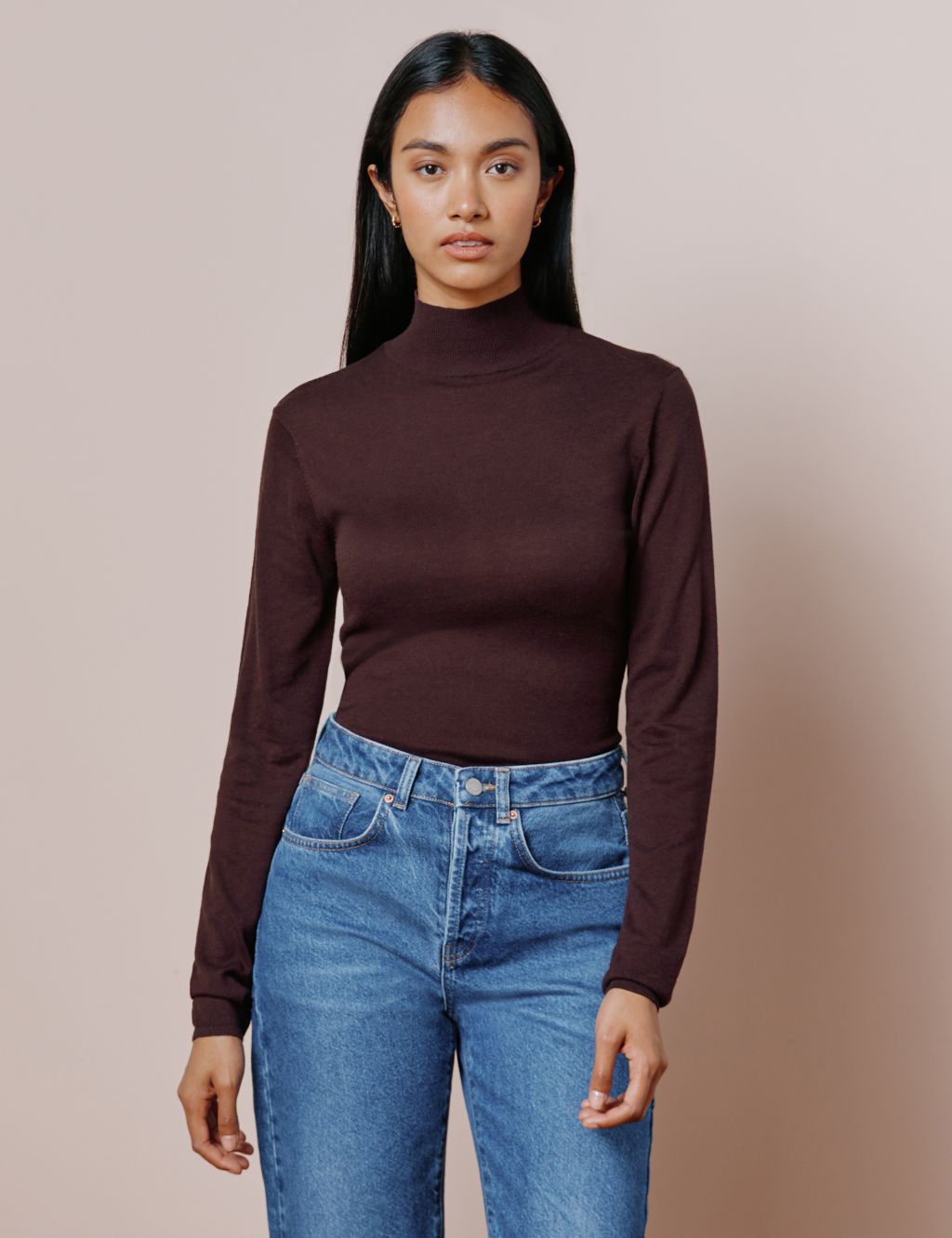 Cotton Blend Roll Neck Jumper with Silk image 1