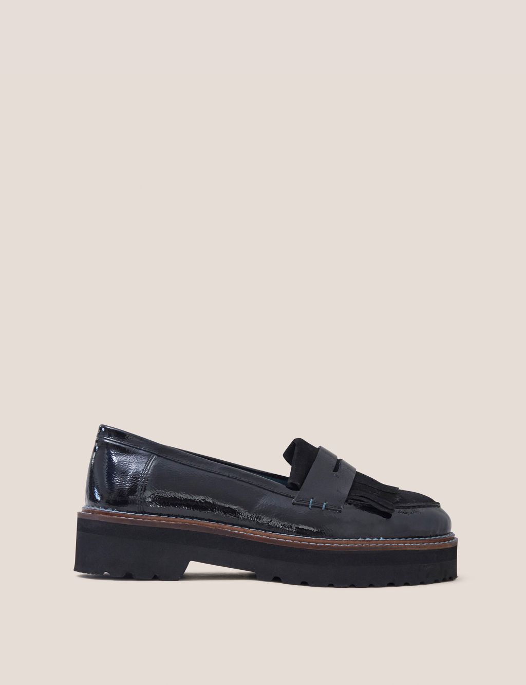 Leather Patent Slip On Block Heel Loafers image 1
