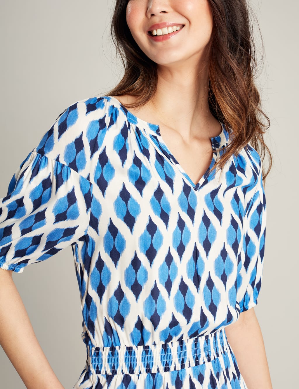 Geometric Notch Neck Midi Waisted Dress image 3