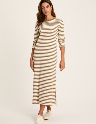 Joules Women's Pure Cotton Striped Maxi Shift Dress - 8 - Brown Mix, Brown Mix