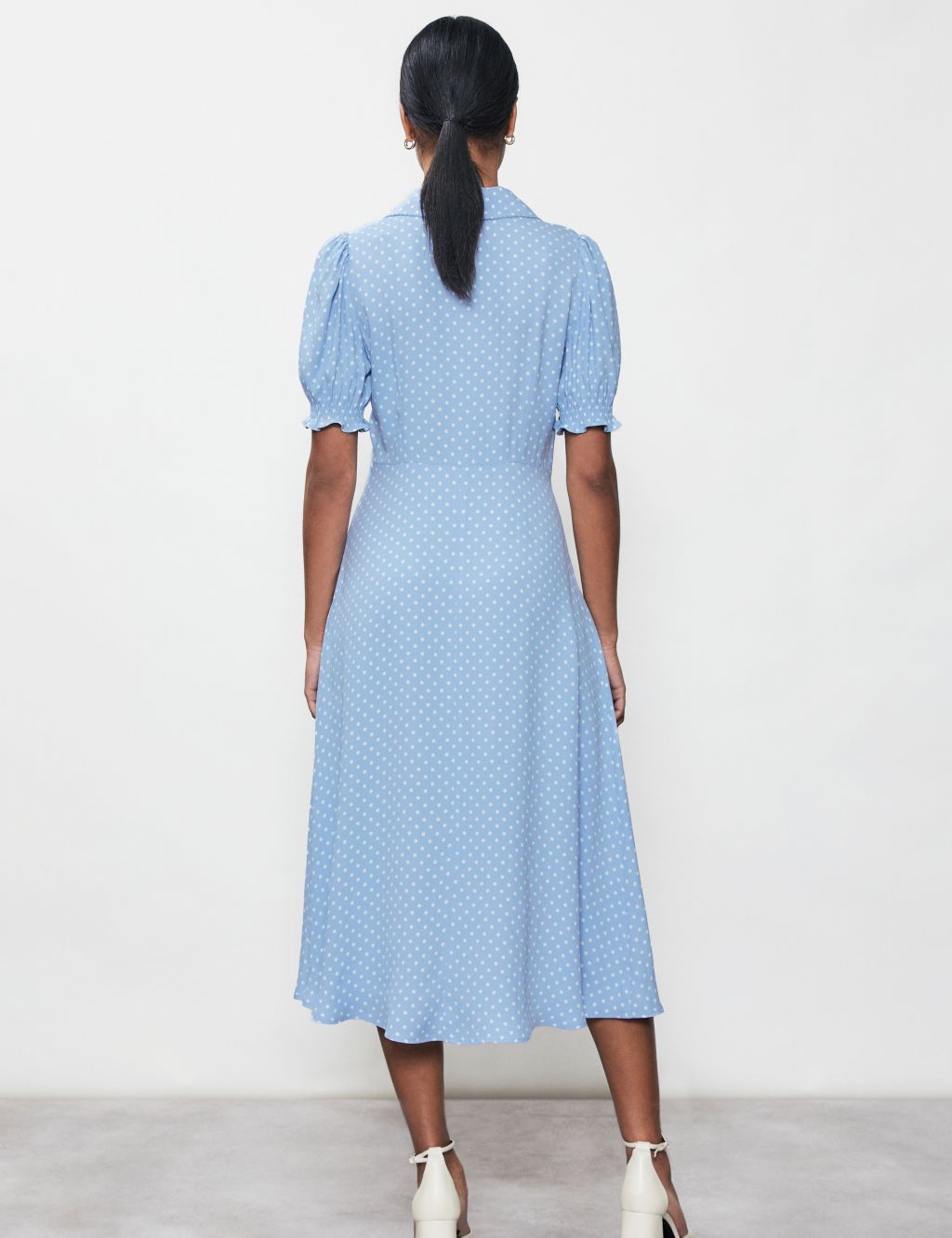 Crepe Polka Dot Collared Midi Tea Dress image 4