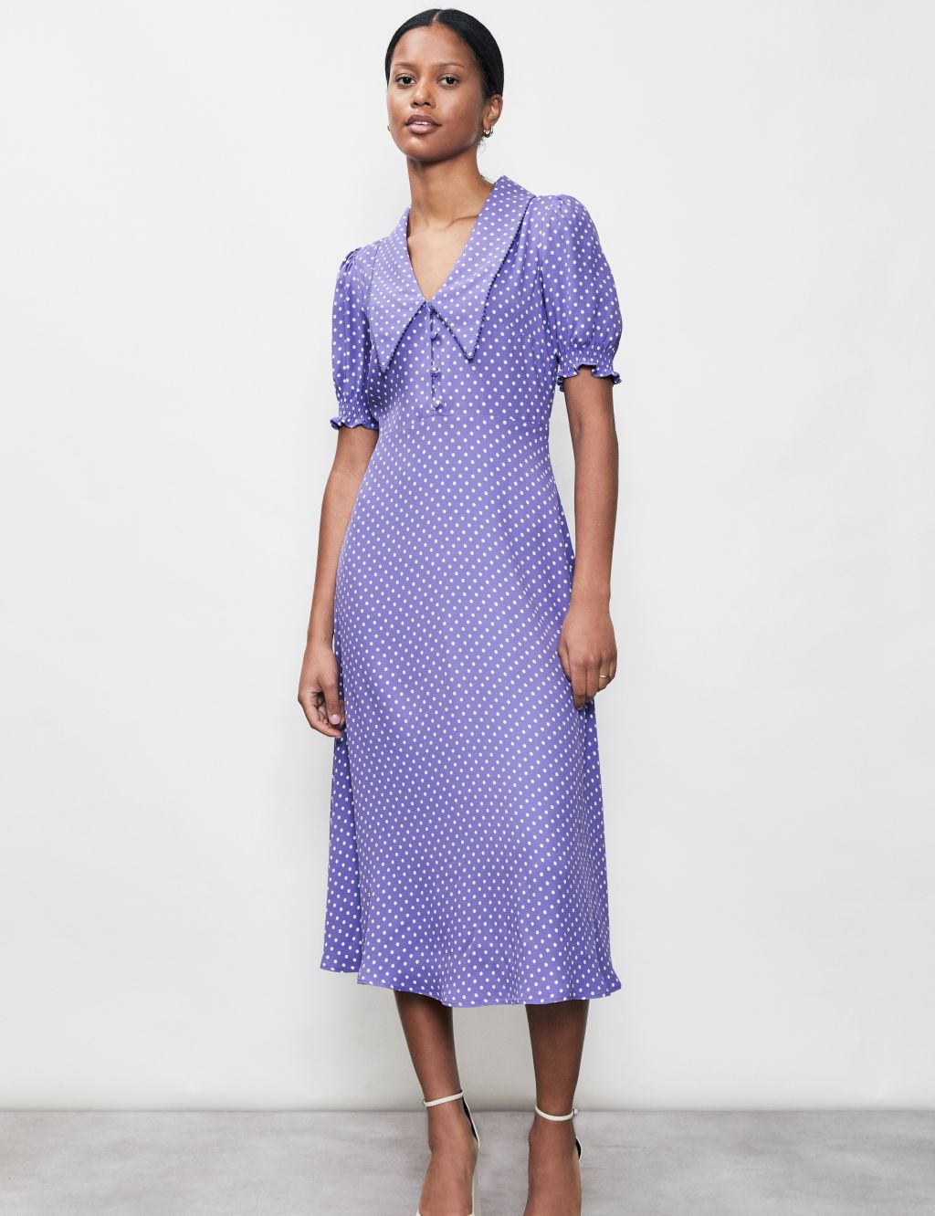 Crepe Polka Dot Collared Midi Tea Dress image 1
