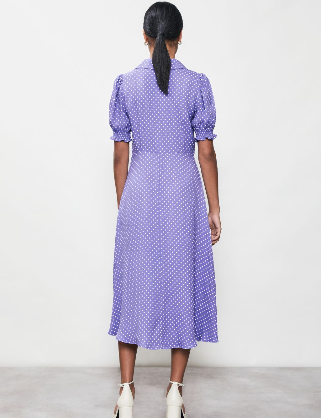 Crepe Polka Dot Collared Midi Tea Dress image 4