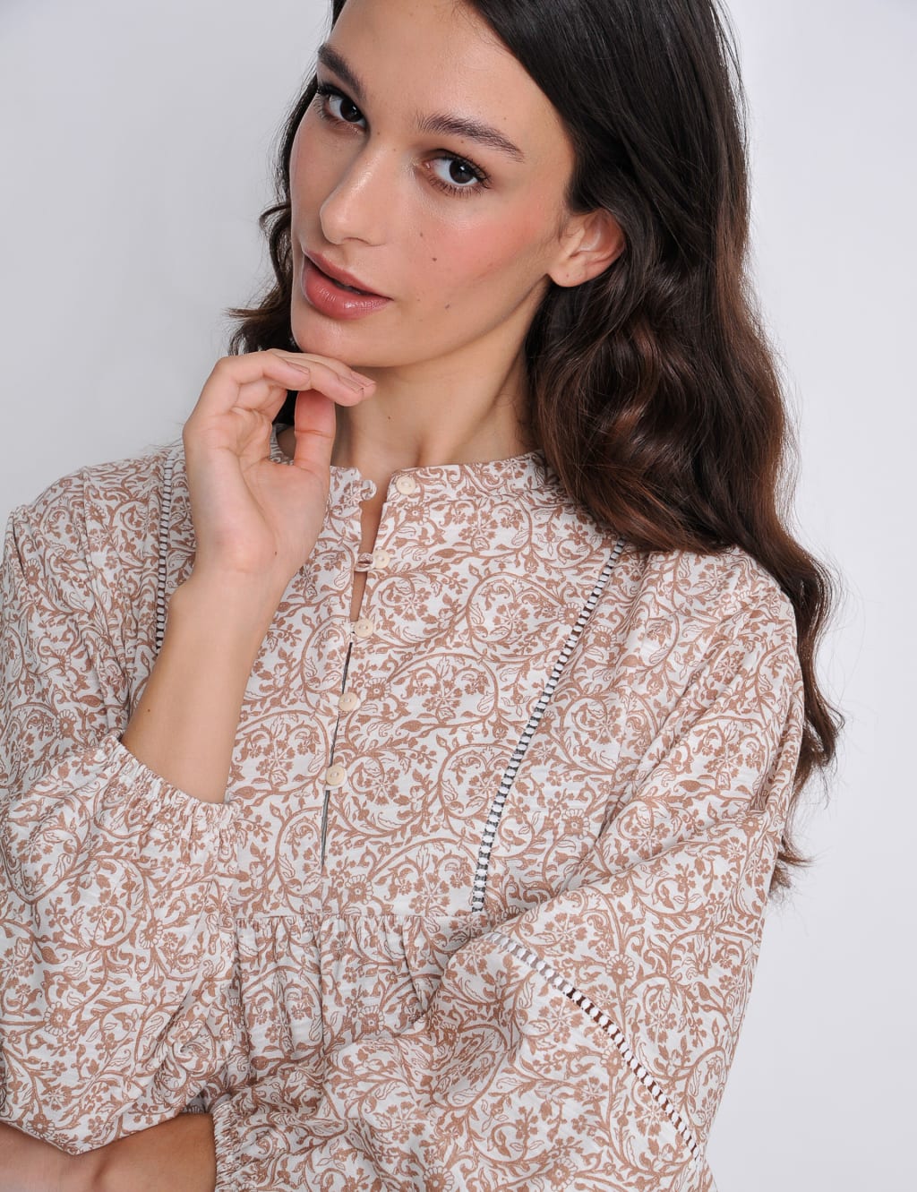 Modal Blend Floral Bib Front Blouse image 5