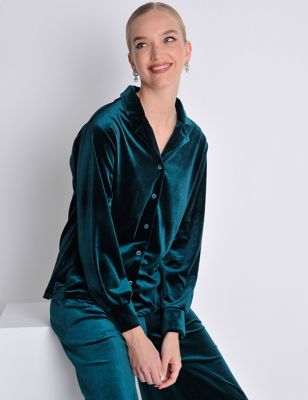 Burgs Womens Velvet Button Through Oversized Shirt - 8 - Green Mix, Green Mix