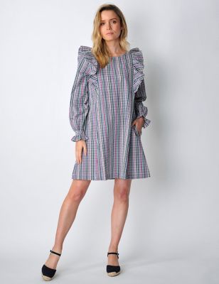Burgs Womens Pure Cotton Checked Mini Shift Dress - 10 - Multi, Multi