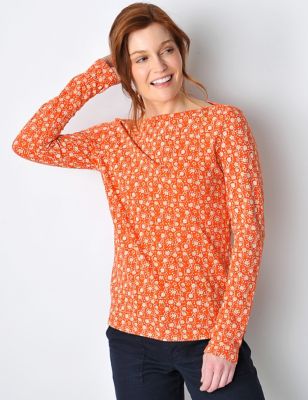 Burgs Womens Cotton Modal Blend Ditsy Floral T-Shirt - 10 - Orange Mix, Orange Mix