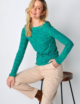 Burgs Women's Cotton Modal Blend Paisley Floral T-Shirt - 8 - Green Mix, Green Mix