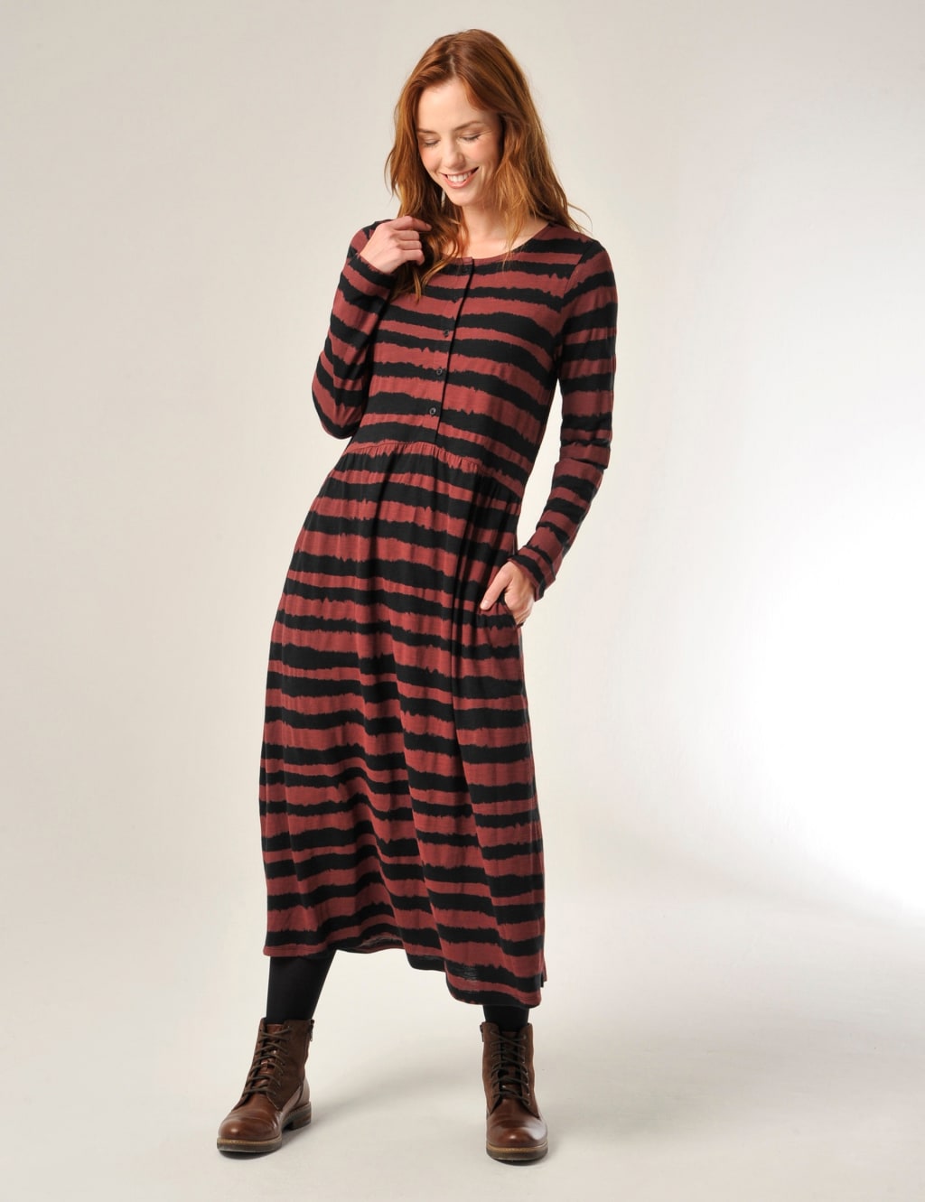 Cotton Rich Striped Midi Smock Dress image 1