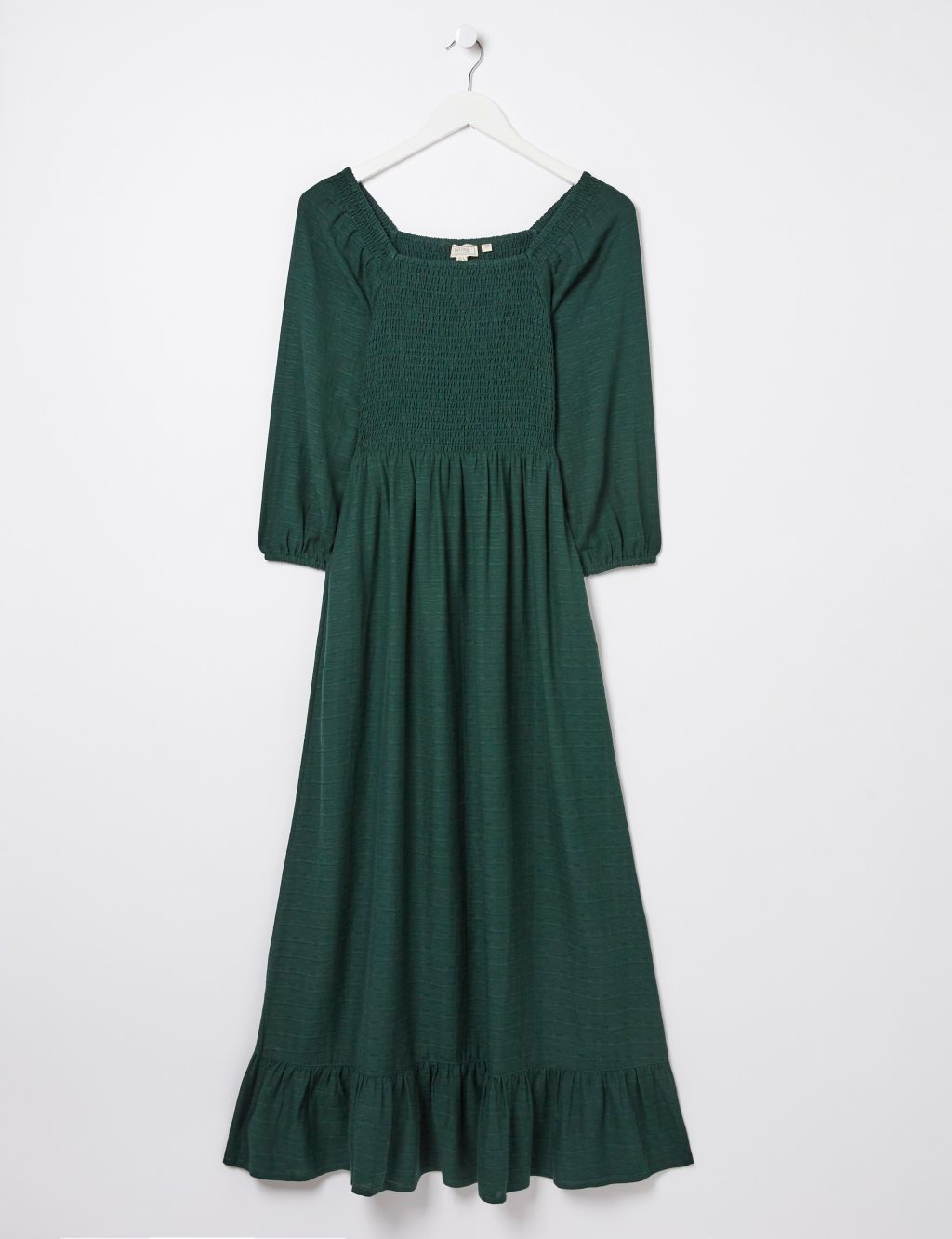Square Neck Midi Shirred Dress with Linen