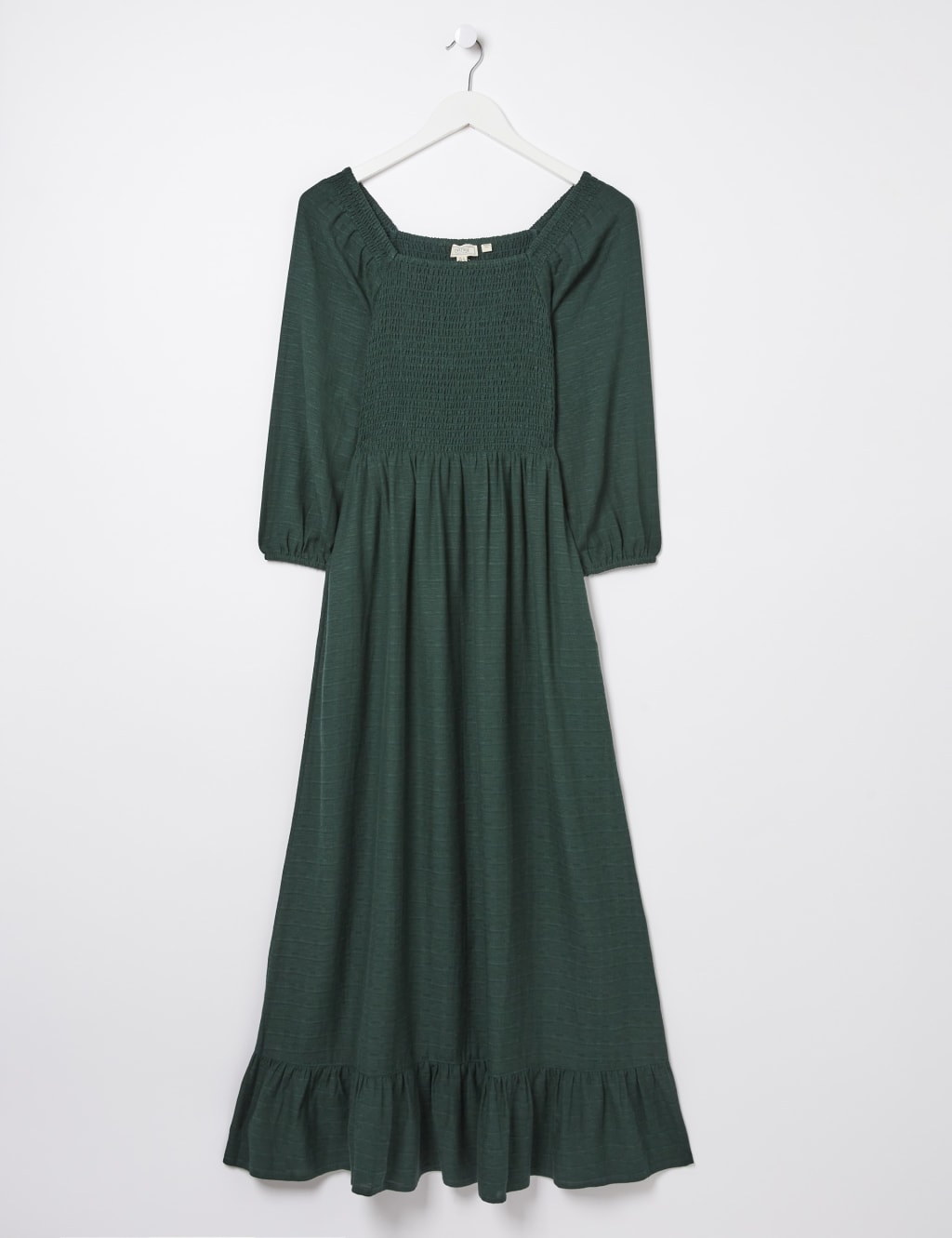 Square Neck Midi Shirred Dress with Linen