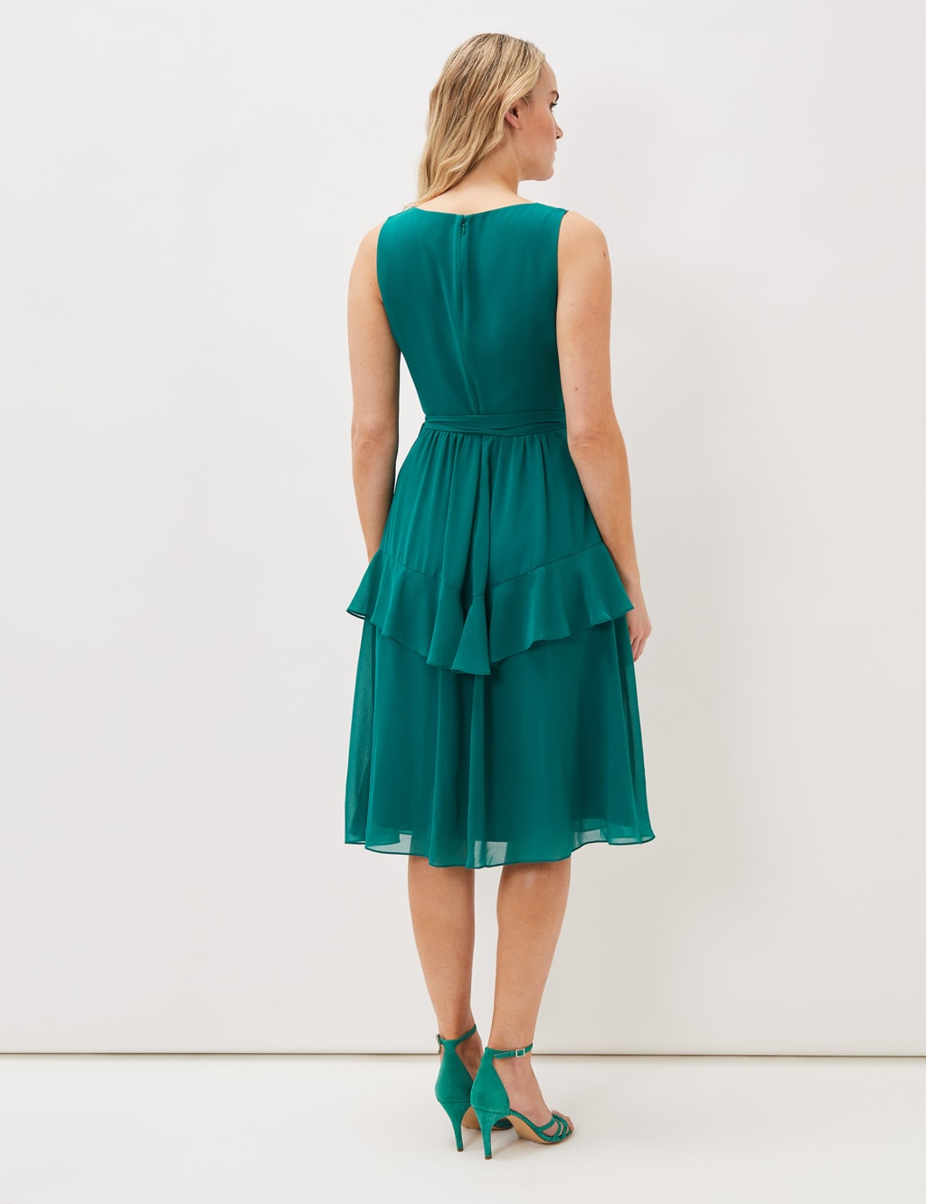 V-Neck Tie Waist Ruffle Skater Dress image 4