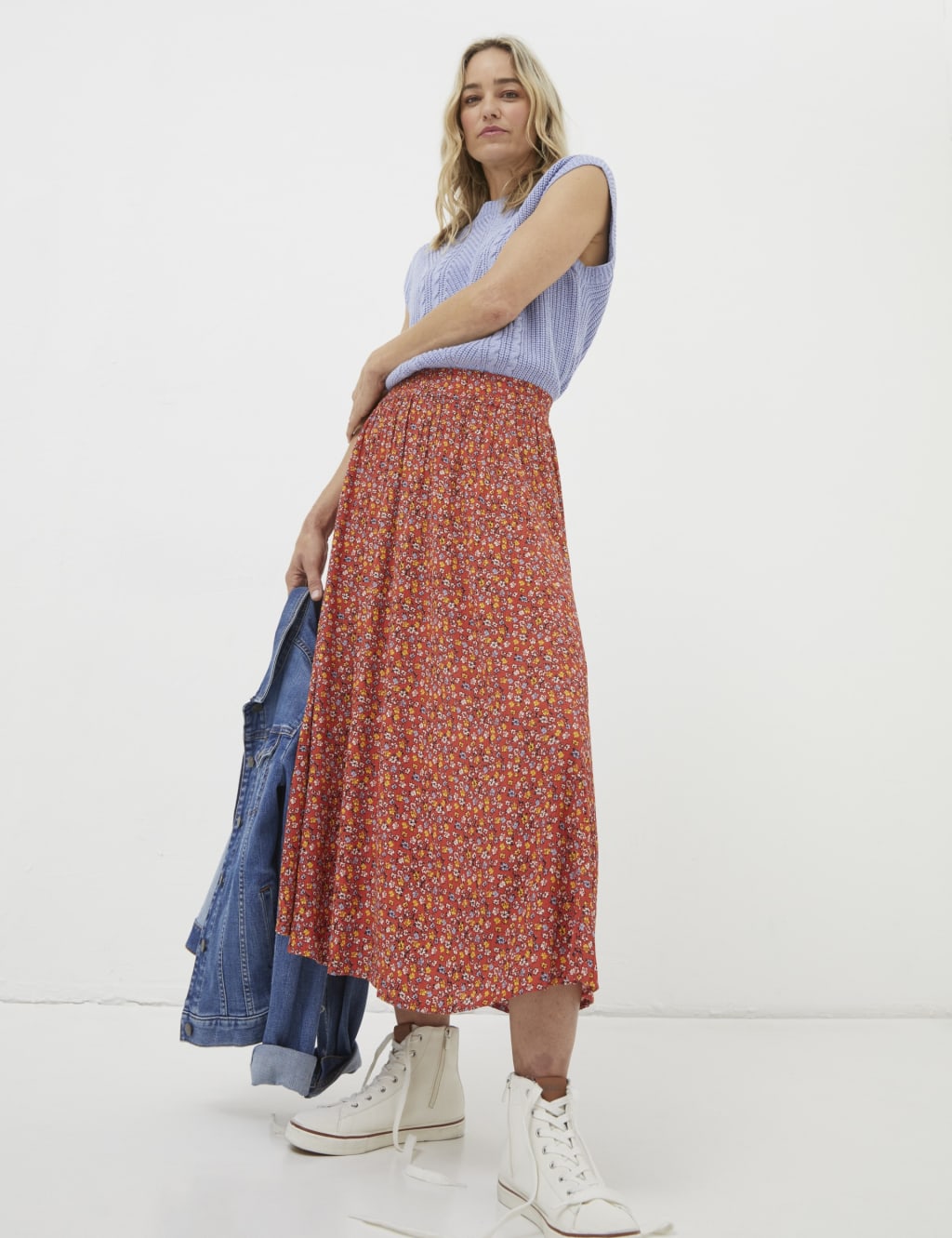 Floral Pleated Midi Skirt