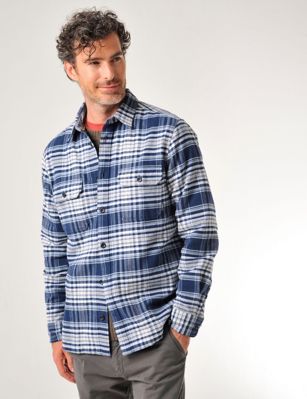 Pure Cotton Brushed Flannel Check Overshirt