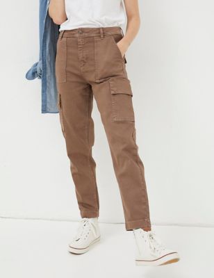 Fatface Women's Cotton Rich Cargo Tapered Chinos - 6LNG - Brown, Brown