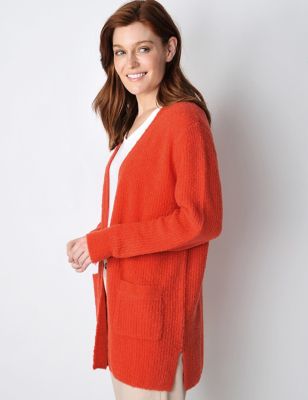 Burgs Women's Wool Blend Ribbed Longline Cardigan - 10 - Orange, Orange,Blue,Green