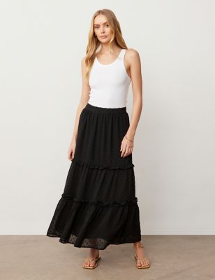 Finery London Women's Midi Tiered Skirt - 8 - Black, Black