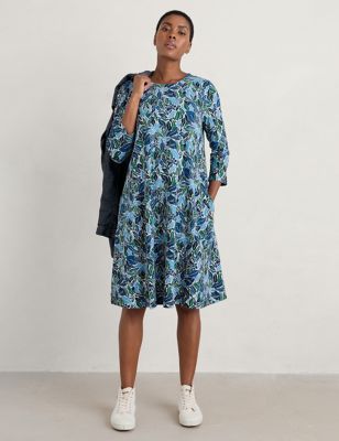 Seasalt Cornwall Womens Cotton Rich Floral Knee Length Shift Dress - 10REG - Blue Mix, Blue Mix