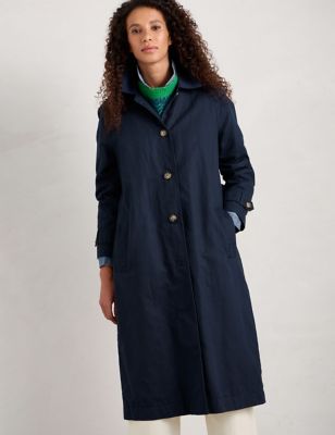 Seasalt Cornwall Womens Cotton Rich Collared Raincoat - 8REG - Navy, Navy
