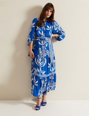 Phase Eight Women's Printed Collared Midaxi Shirt Dress - 8 - Blue Mix, Blue Mix