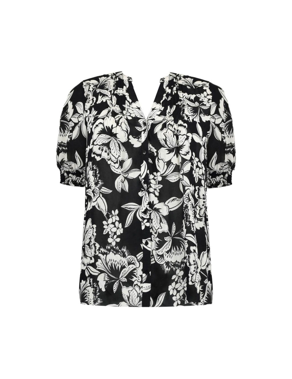 Floral V-Neck Relaxed Puff Sleeve Blouse image 2
