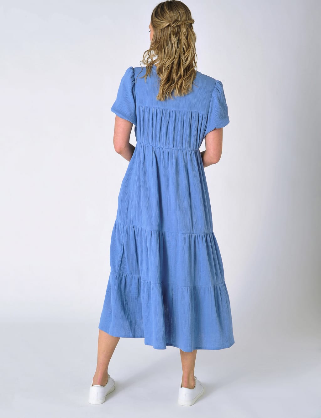 Pure Cotton Textured V-Neck Midi Dress image 3