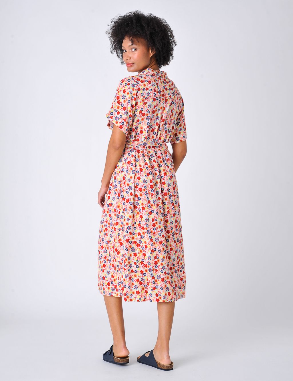 Floral Tie Waist Midi Shirt Dress image 4