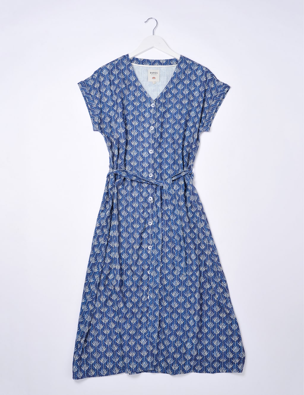 Linen Blend Printed V-Neck Midi Tea Dress image 2