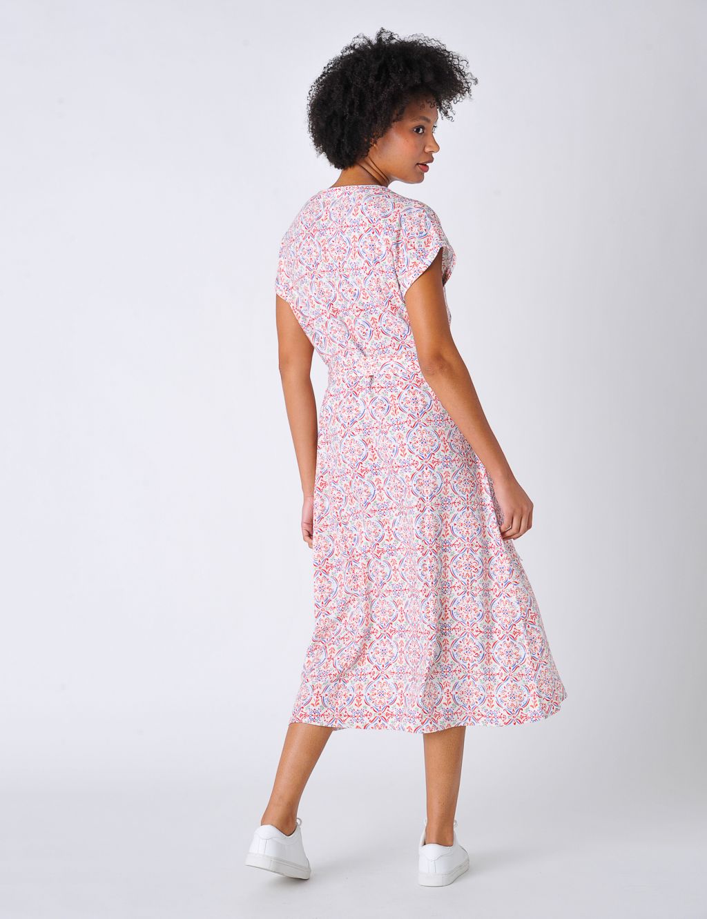 Printed V-Neck Midi Tea Dress with Linen image 4