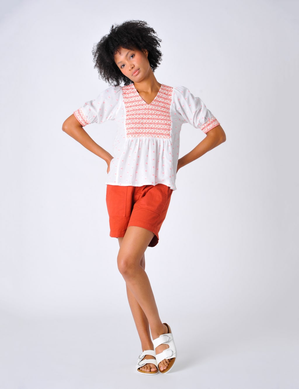 Pure Cotton Embroidered Puff Sleeve Blouse image 4