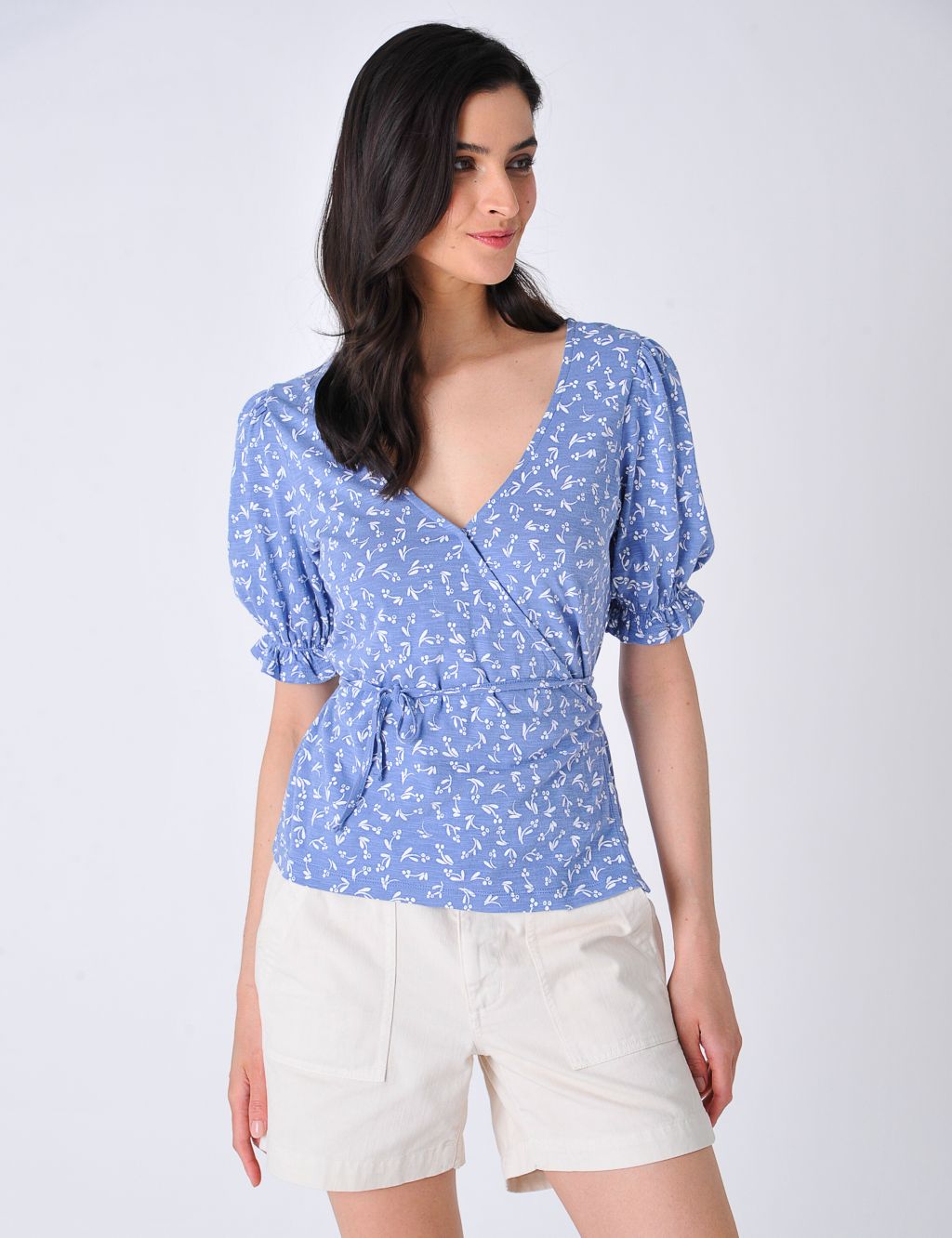 Jersey Floral Frill Detail Wrap Top image 1