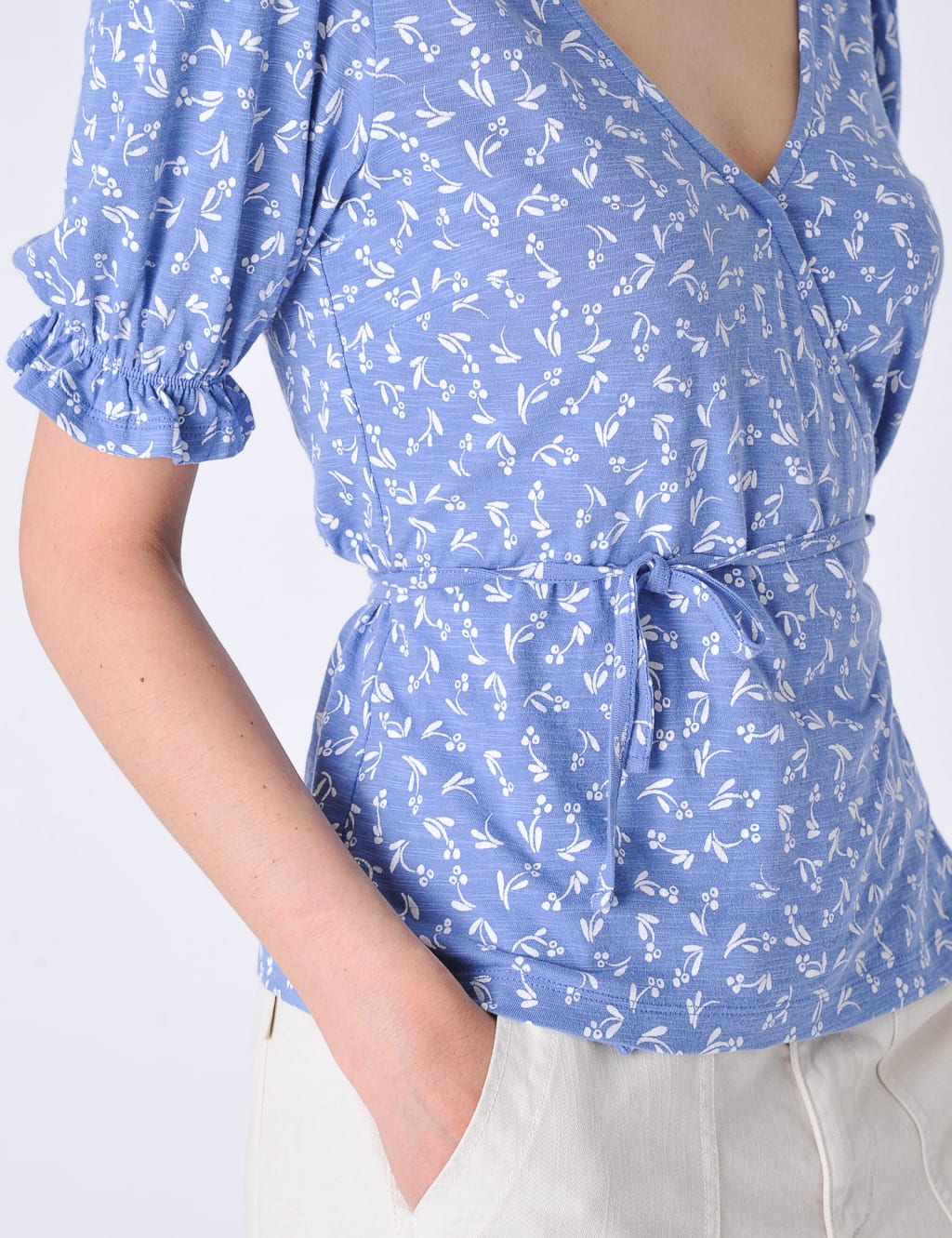 Jersey Floral Frill Detail Wrap Top image 4
