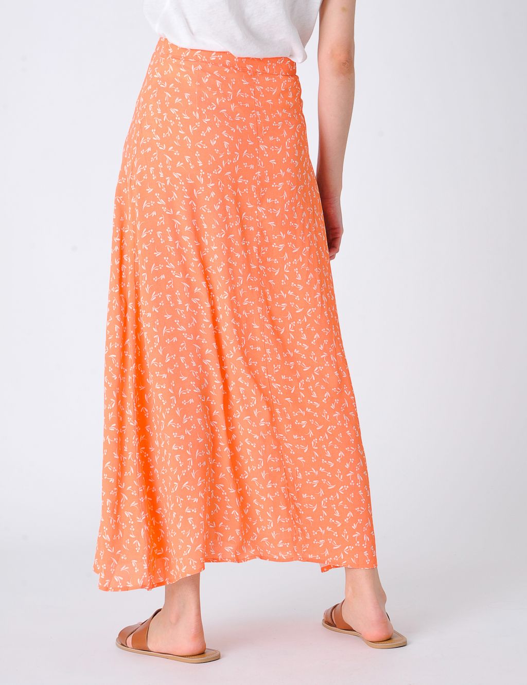 Printed Button Front Midi A-Line Skirt image 3