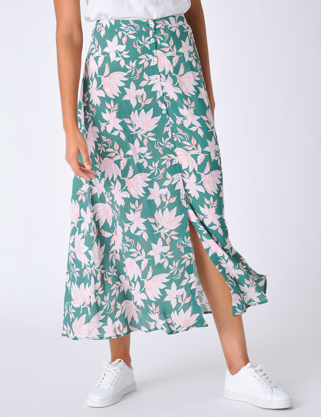 Floral Button Front Midi A-Line Skirt image 3