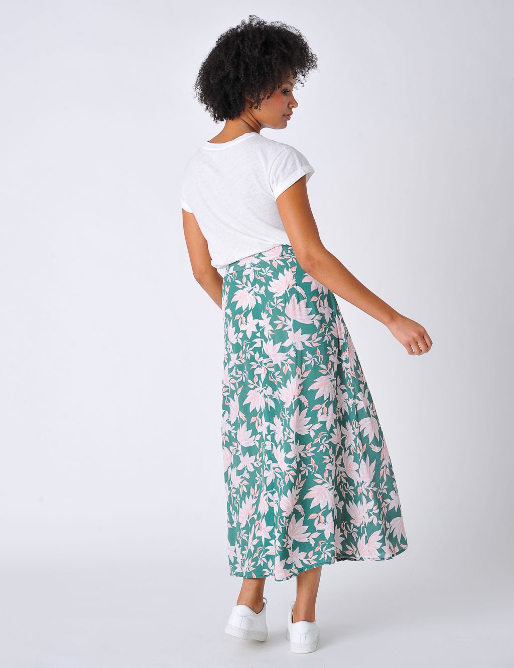 Floral Button Front Midi A-Line Skirt image 4