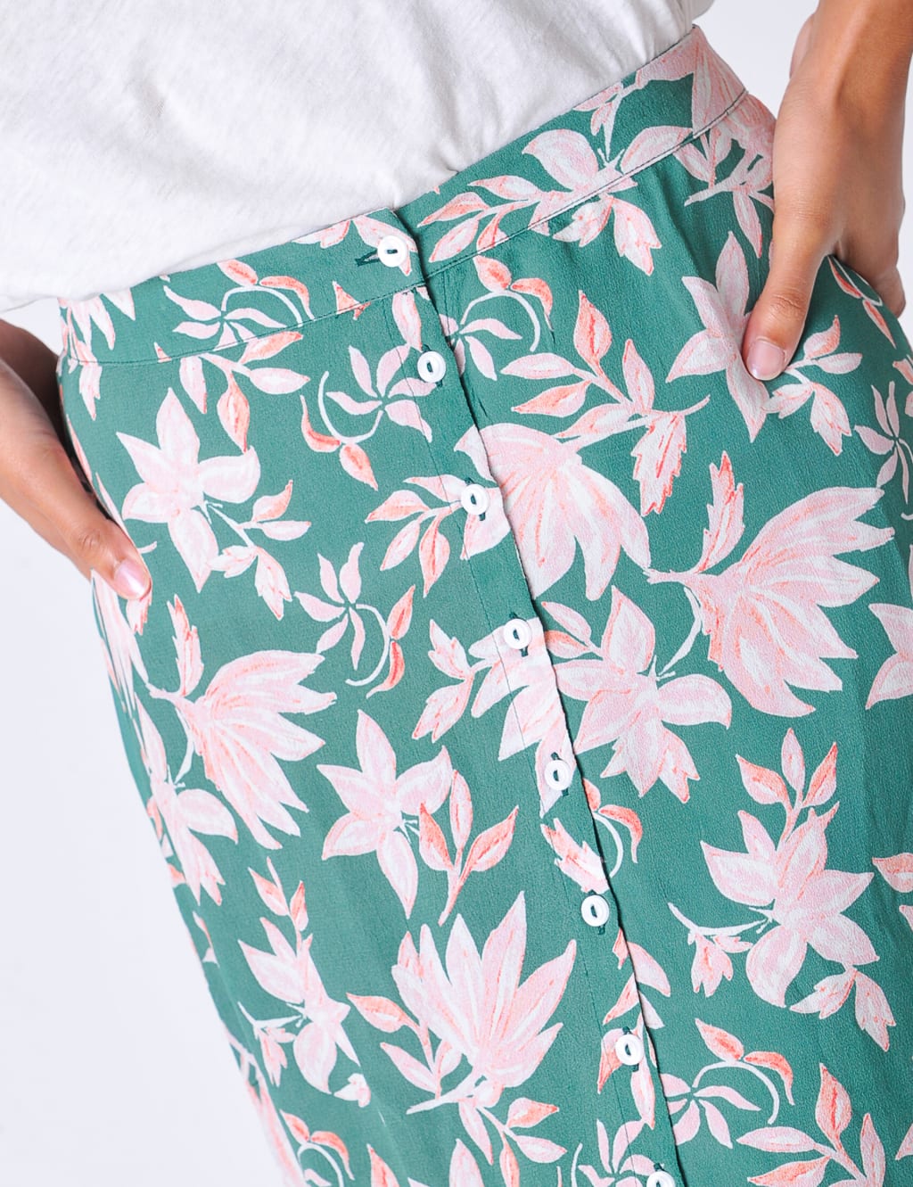 Floral Button Front Midi A-Line Skirt image 5