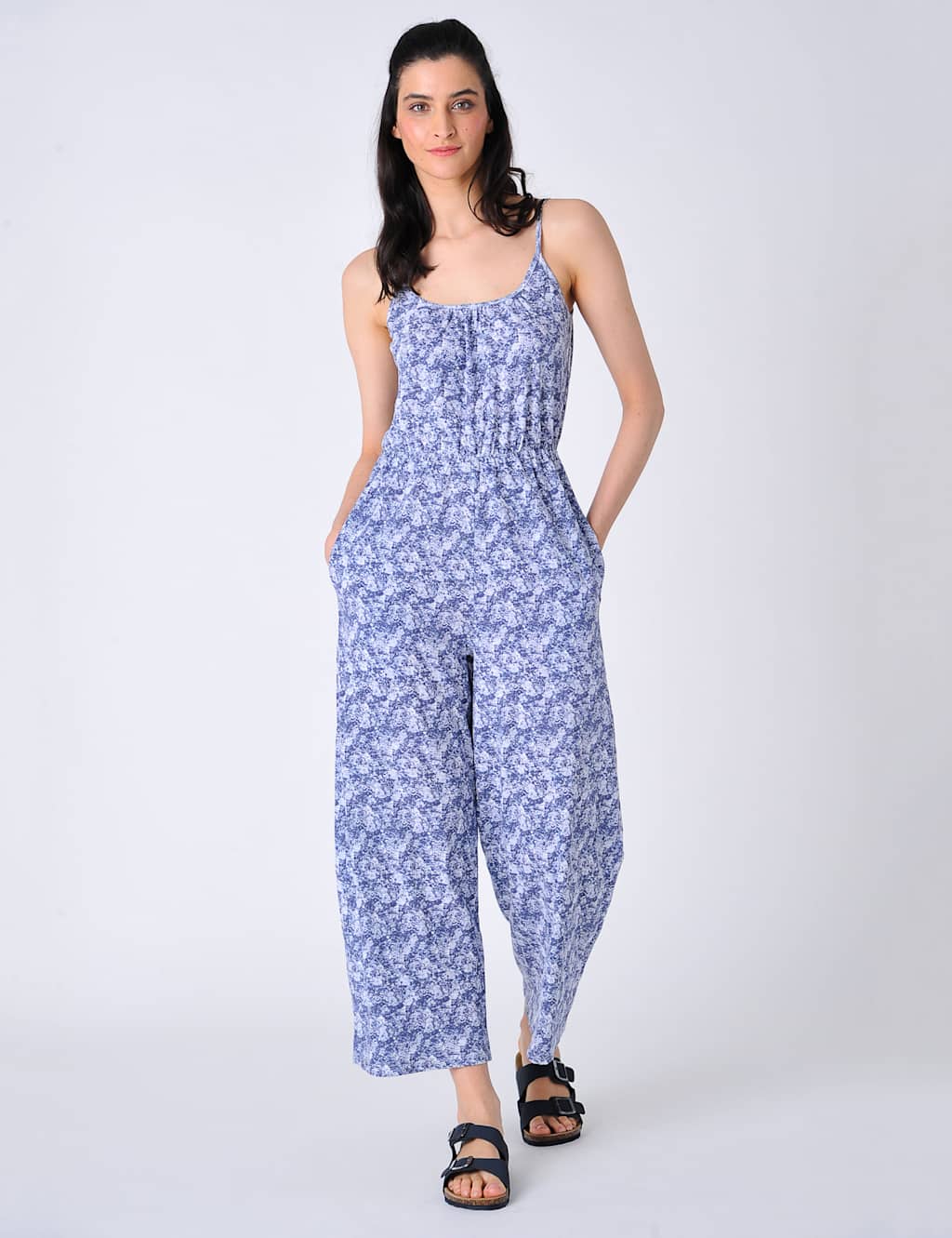 Jersey Floral Cropped Wide Leg Jumpsuit image 1
