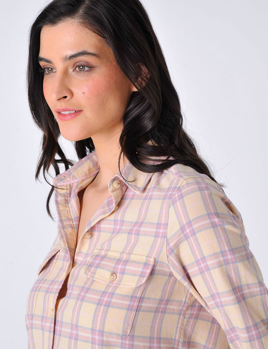 Brushed Pure Cotton Checked Collared Shirt image 3