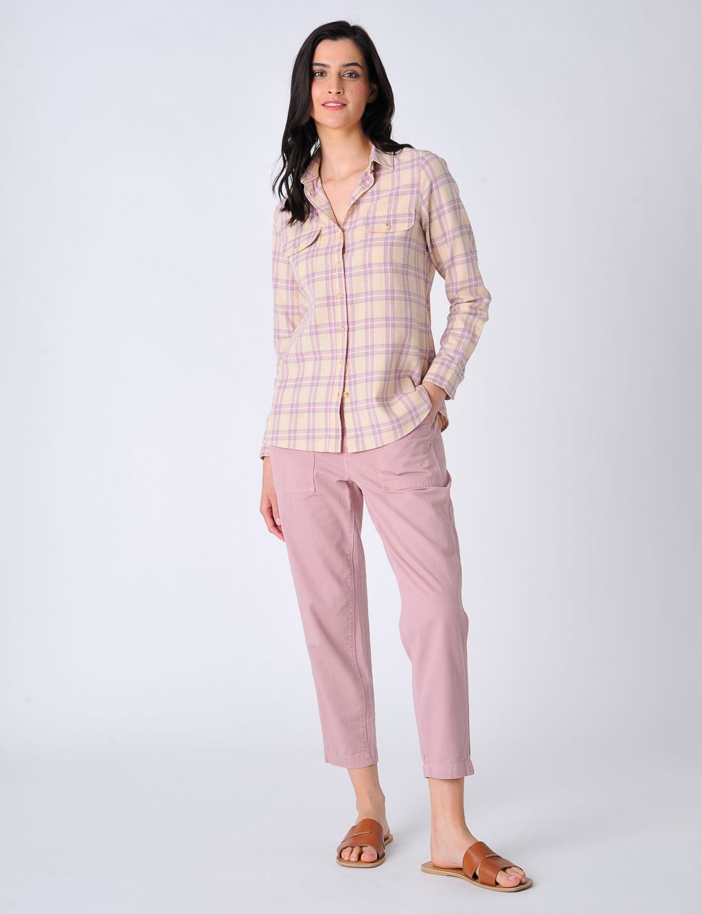 Brushed Pure Cotton Checked Collared Shirt image 5