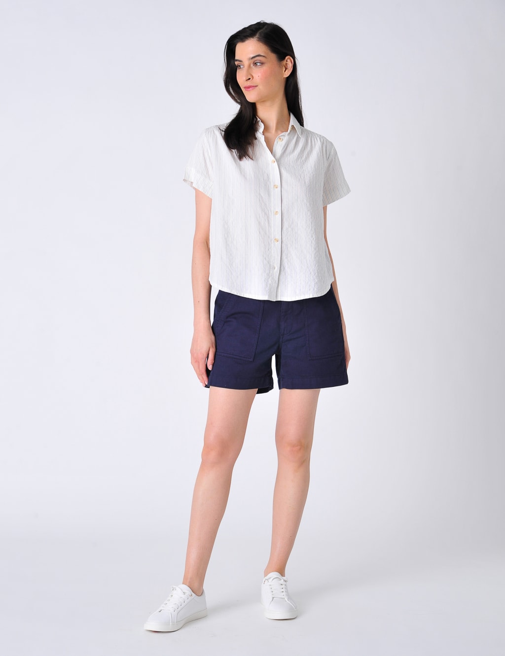 Cotton Blend Striped Smocked Shirt image 4