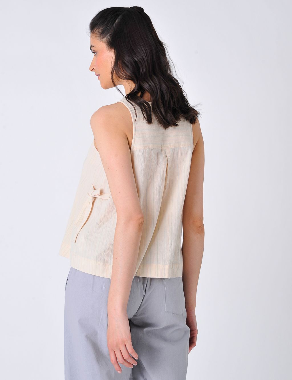 Pure Cotton Textured Striped Relaxed Vest image 3