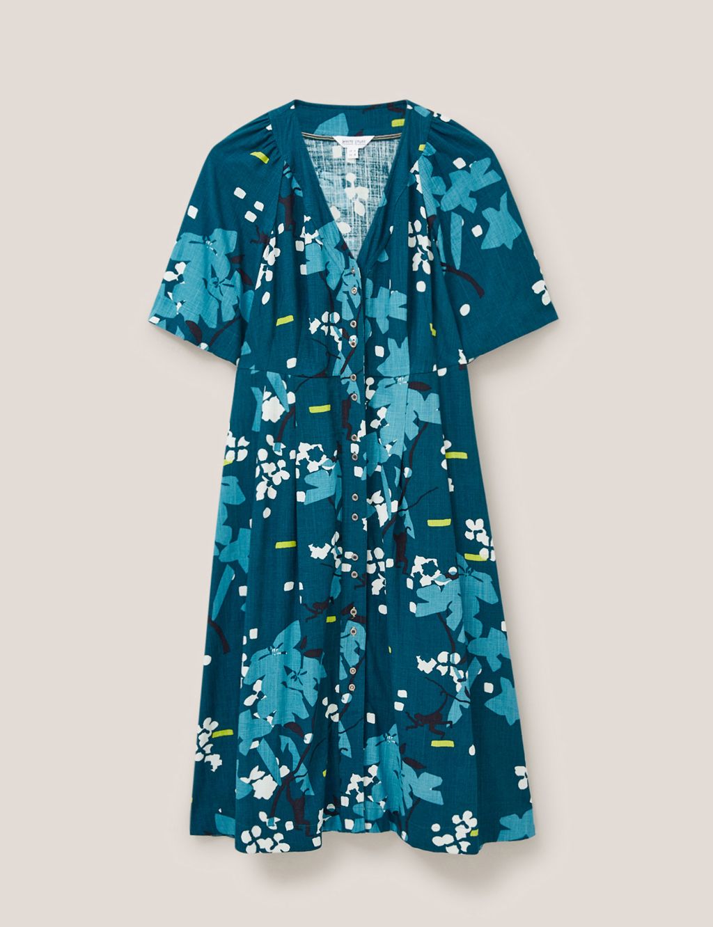Printed V-Neck Midi Tea Dress with Linen image 1