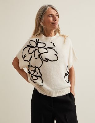 Phase Eight Womens Floral Knitted Top with Wool - XS - Ivory Mix, Ivory Mix
