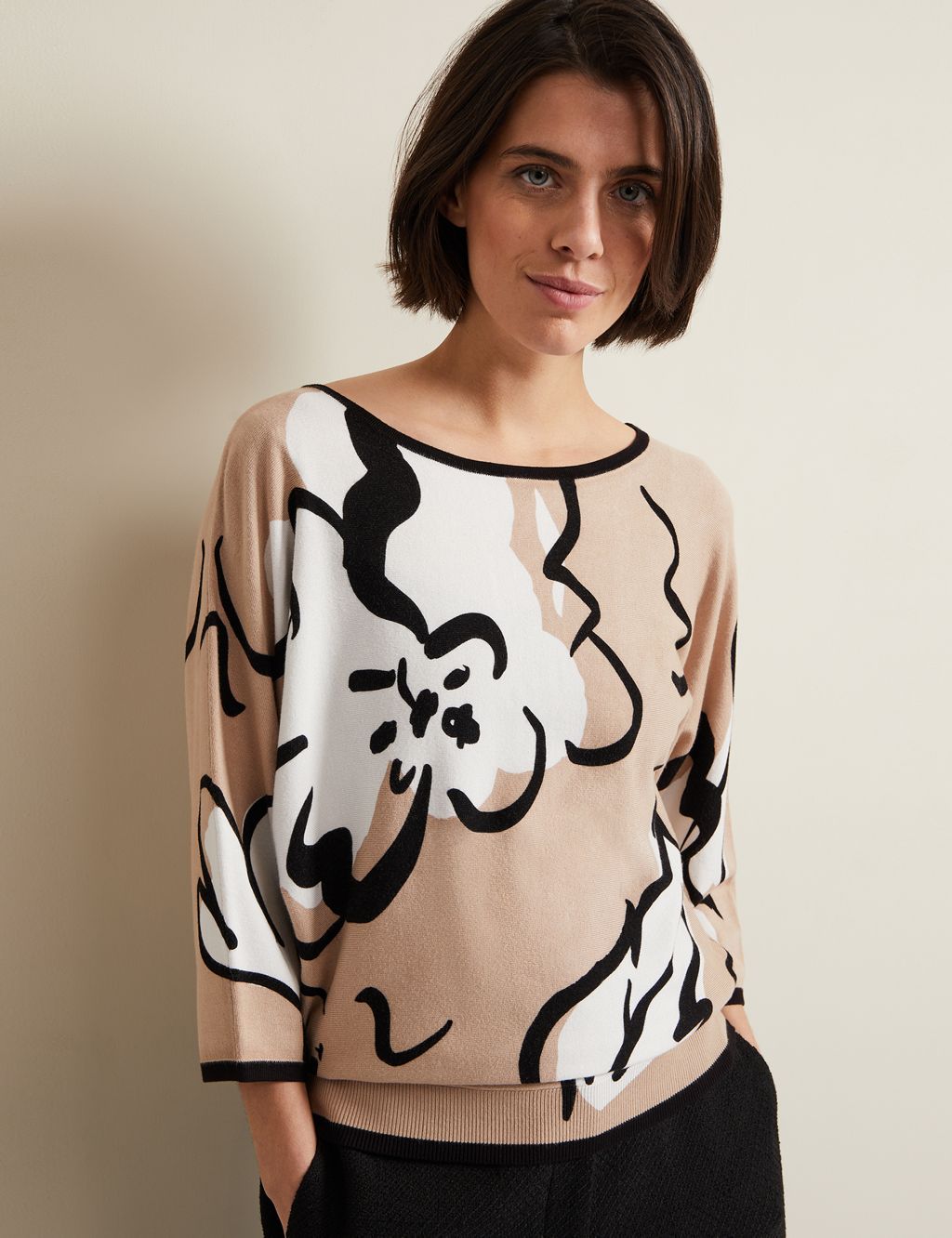 Floral Boat Neck Knitted Top