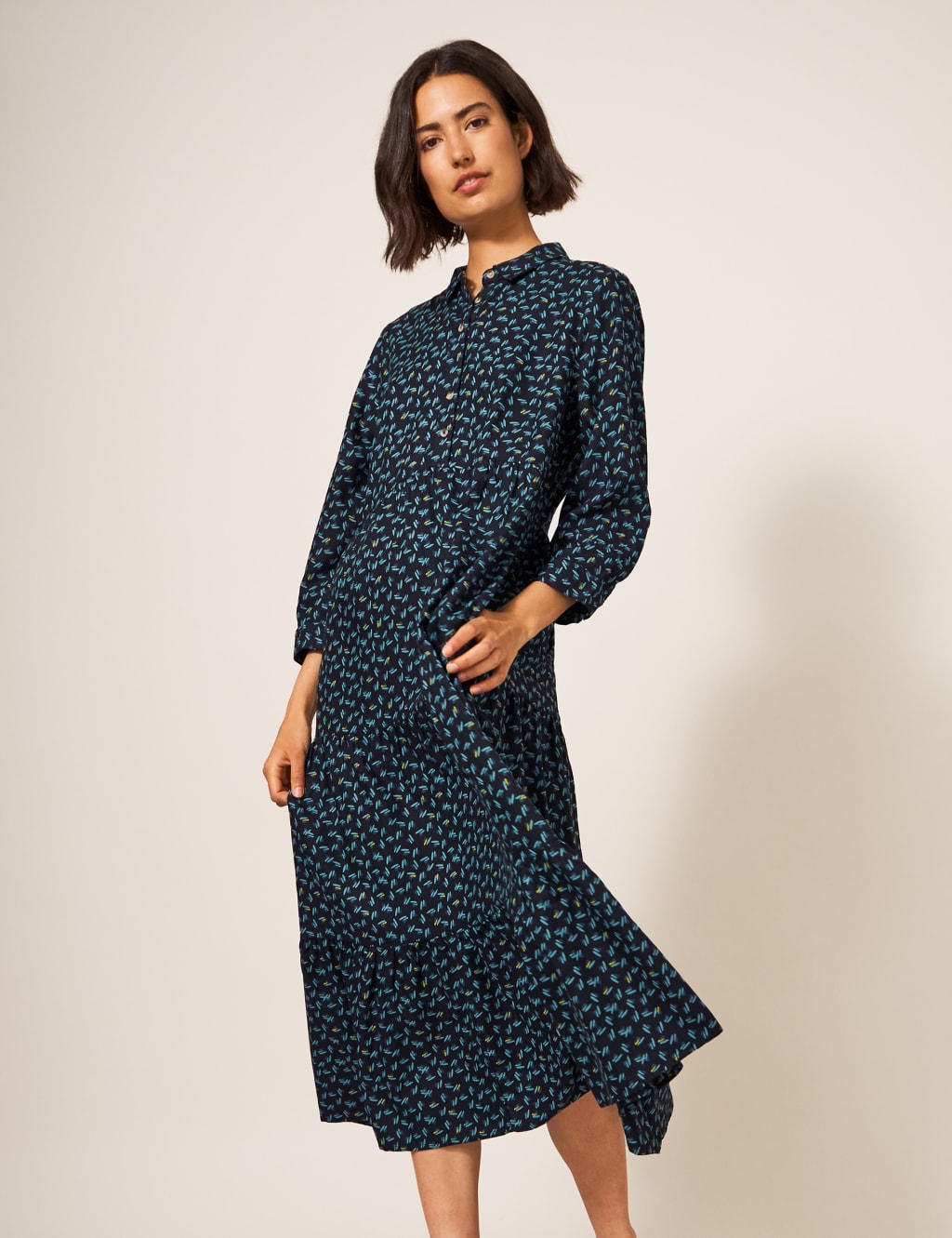 Printed Midaxi Tiered Relaxed Shirt Dress image 5