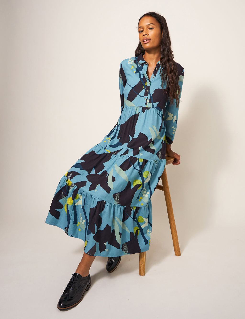 Cotton Blend Printed Midaxi Tiered Dress image 1